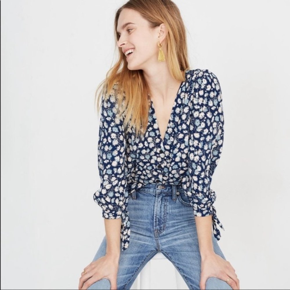Madewell tie sleeve button down top French floral